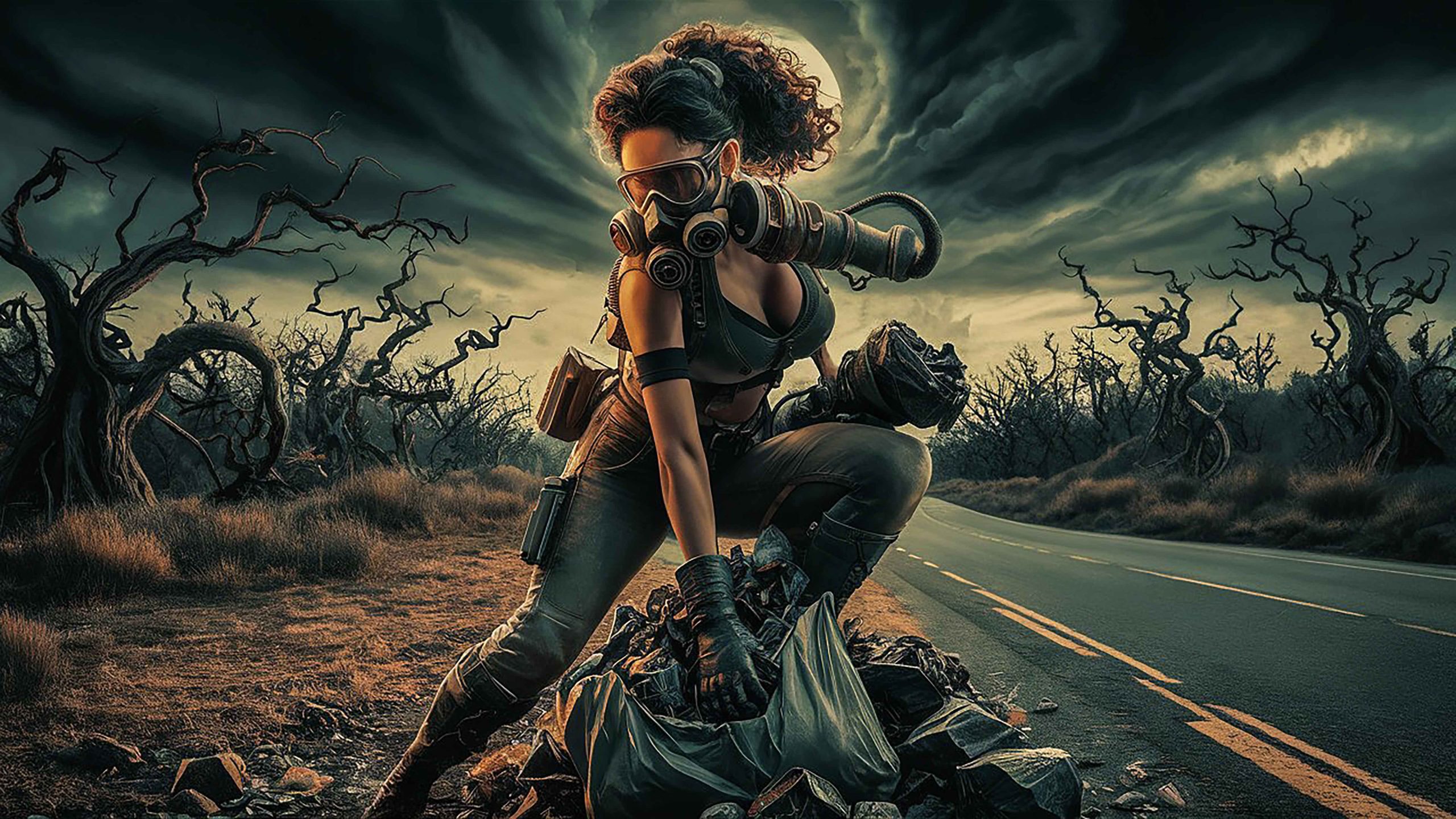 Chica guerrera postapocalíptica con rifle